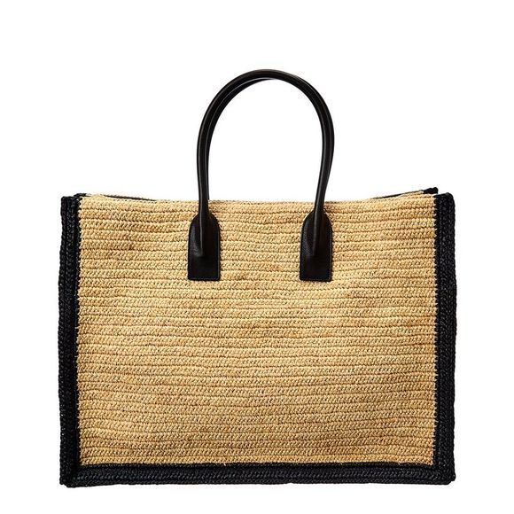 Saint Laurent Rive Gauche Raffia & Leather Tote, Brown - Picture 2 of 4